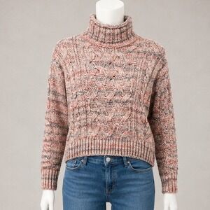 GAP Womens Sweater Pink Gray Marled Cable Knit Mock Neck Wool Blend XS
